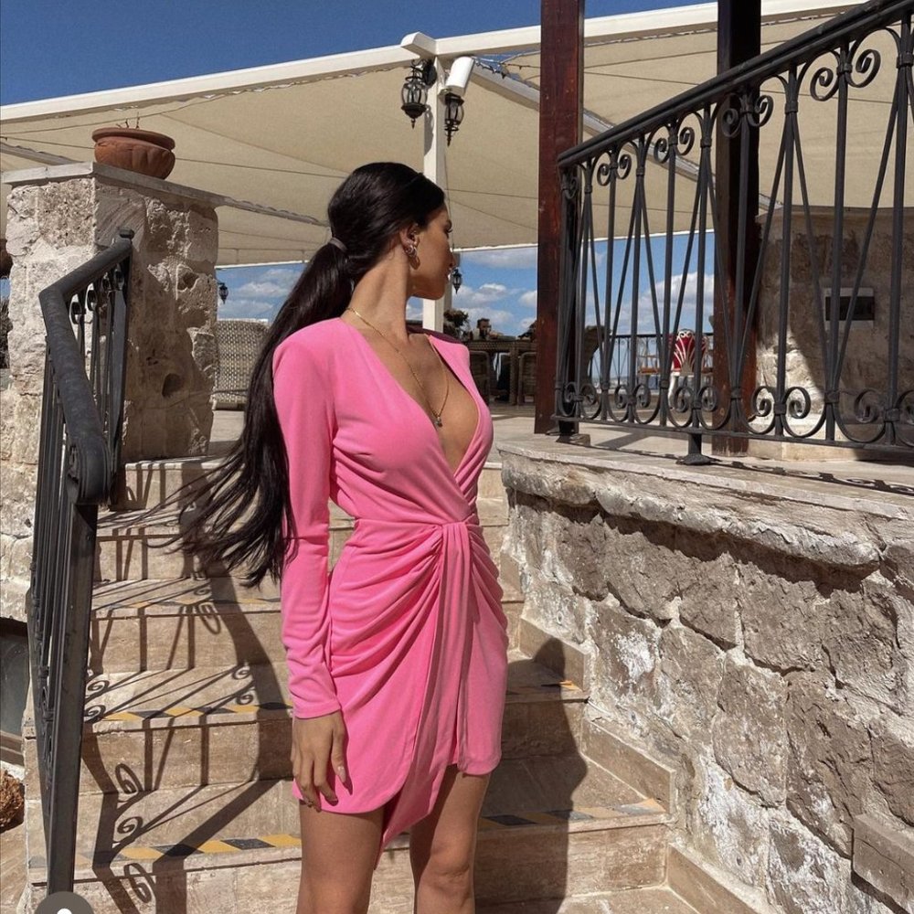 NWT_ZARA WOMAN SS22 DRAPED KNOTTED DRESS PINK SHOULDER PADS 2780/636_ALL SIZES - Picture 9 of 9